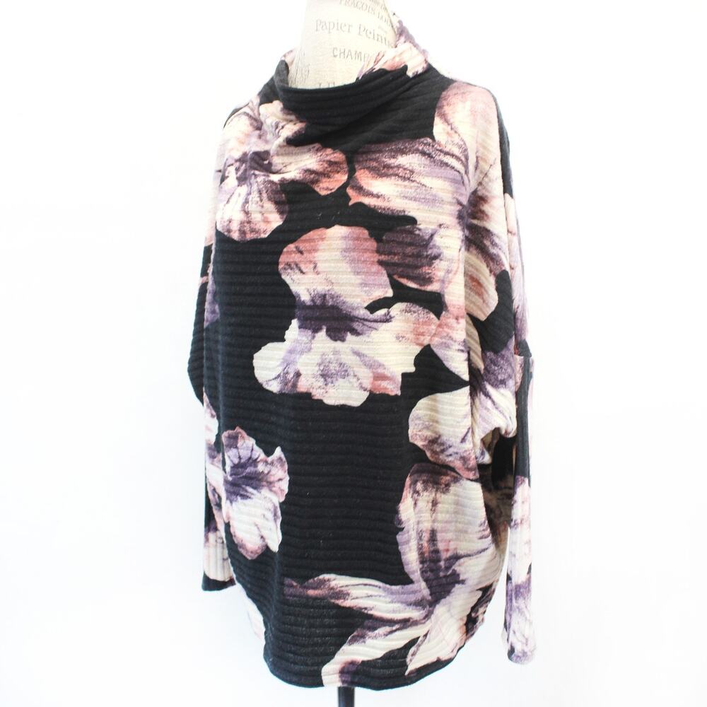 Oddy lagenlook ribbed floral long sleeve tunic sweater top 1XL XL